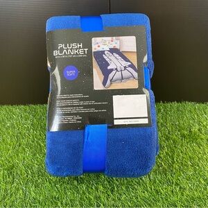 NASA Rocket Spaceship Blue and Gray Plush Blanket Brand New